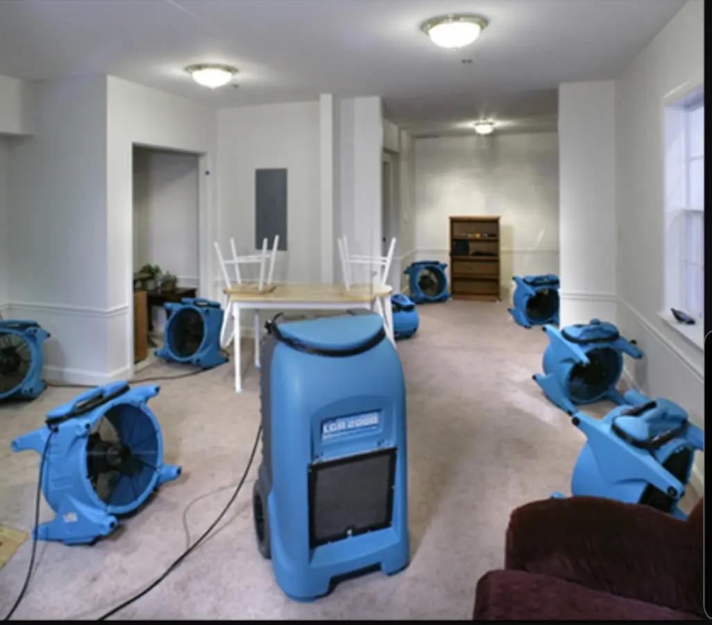 Air movers and dehumidifier setup for Water Damage Restoration in Watervliet
