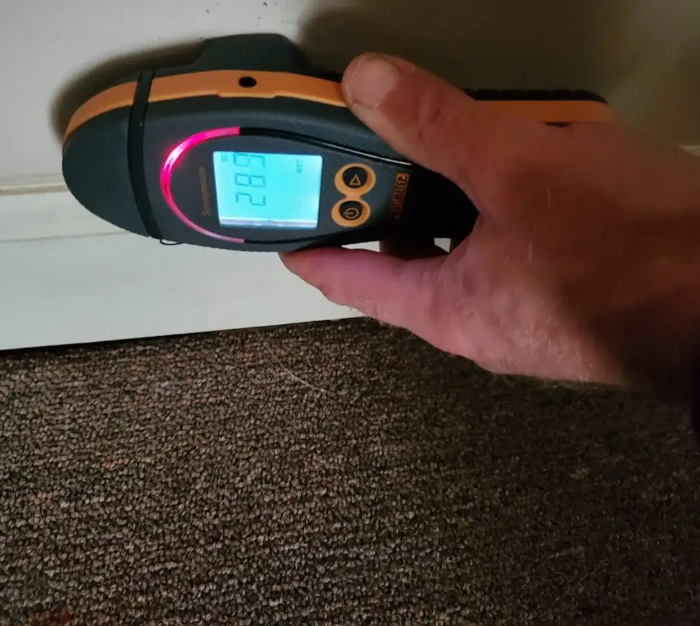 Moisture detection at baseboard during Burst Pipe Cleanup in Watervliet